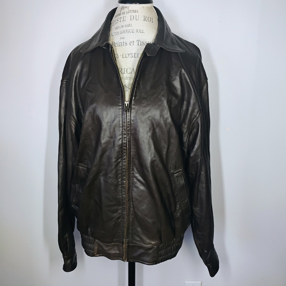 Vintage‎ Time Pieces Leather Flight Jacket Unisex Large Chocolate Brown Bomber